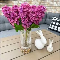 Kunstblumenstrauß künstliche Blumen mit dekorativer Glasvase und Wassereffekt - Fliederblüten wie echt, Online-Fuchs, - ca. 48 cm groß