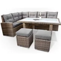 Ragnarök Möbel-Design Gartenlounge-Set Dining Lounge Wieland L, (Set, Ecksofa + Tisch + Hocker, Polyrattan, inkl. aller Polster), Rostfrei, mit Staufächern, 10 Jahre Garantie, wird montiert geliefert