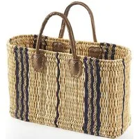 Kobolo Shopper Tasche Seegrastasche Korbtasche - Lederhenkel - Muster blau