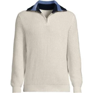 DRIFTER Pullover mit Colorblock-Kragen und Reißverschluss für Herren, Herren, size: regular, Beige, Baumwolle, by Lands' End
