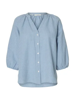 selected women - SLWCLEO-ALBERTA LINEN BLEND SHIRT NOOS Dusty Blue - Gr. - 38