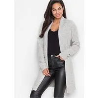 bonprix Longstrickjacke fein gerippter Schalkragen, bequeme Passform, femininer Stil