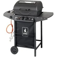 Kingsale Gasgrill Lavastein Gasgrill 5,5 KW + Seitenbrenner 2,5 KW, Thermometer, Abdeckhaube
