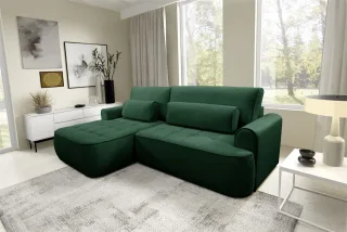 Ecksofa mit Schlaffunktion HUNTER in Stoff Cloud Flaschengrün Ottomane Links