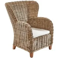Kobolo Rattanstuhl Rattansessel Stuhl Esszimmerstuhl TOSCANO mit Sitzkissen (Einzelstück, 1 St), Stuhl Armlehnen Esszimmerstuhl 98 cm hoch