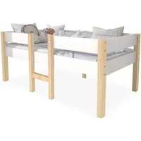 Flieks Kinderbett, Massives Kiefernholzbett Hochbett mit Lattenrost 90*200cm