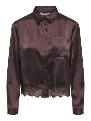 ONLY - Satinbluse mit Spitze braun - Gr. - M