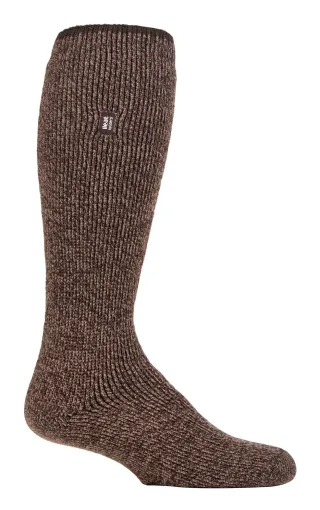 Heat Holders - Mens Long Leg Outdoor Merino Wool Thermal Socks with Reinforced Heel and Toe for Winter - Brown