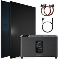 SUNNIVA Balkonkraftwerk 920W mit 2,56 kWh Speicher MARSTEK Jupiter + C, (BIFAZIAL FULLBLACK komplett Steckdose, PV Solaranlage Komplettset mit Solarspeicher, 2x 460W N-Type Glas-Glas Bifacial Module)