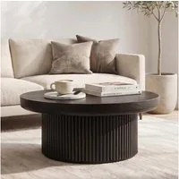Celya Couchtisch Parkett-Tischplatte und zylindrischem Sockel (78×78×38.5cm, verstärkte Tischplatte), Einfache Montage