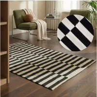 HANSE Home Wollteppich Vika, schwarz-weiss, rechteckig, Höhe: 5 mm, Handgewebt, Wolle, Natur, Läufer, Wohnzimmer, Schlafzimmer, Streifen