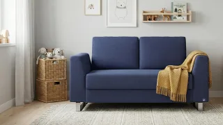 BRUNO Schlafsofa 120cm in Blau | Klassik | stabiles Massivholz & Boxspringkomfort
