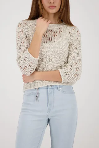 monari - Ajour-Strickpullover mit Lurex champagne beige - Gr. - 42