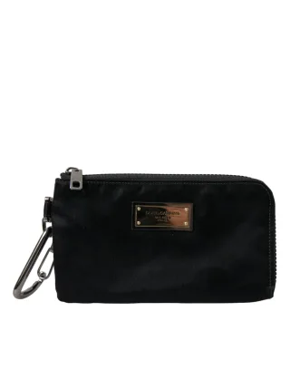 Schwarze Nylon-Logo-Plakette Schlüsselring Tasche Clutch Bags