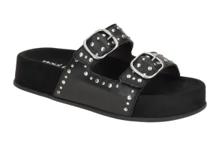 Paul Green Damen Pantoletten 6168-00 Schwarz Nieten Echtleder Fu?bett