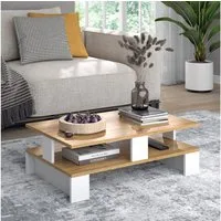 Vicco Couchtisch Belina, Goldkraft Eiche/Weiß, 80 x 50 cm mit zwei Ebenen (1-St)