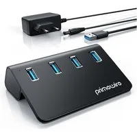 Primewire USB 3.2 Gen2 Hub, 4 Port Aktiver Verteiler mit Netzteil, 10 Gbit/s USB-Adapter, Aluminiumgehäuse, PC Notebook Laptop, kompatibel: Windows 7–11, MacOS