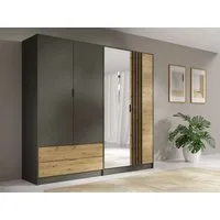 Home affaire Kleiderschrank Kleiderschrank Loreto mit Schubkästen und Spiegel, B/T/H 220/54/202 cm Schrank mit Drehtüren und Schubladen, Spiegel und MDF-Lamellen