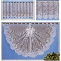 heimtexland Scheibengardine Jacquard Gardine halbtransparent Blumen Bordüre (1 St), Stangendurchzug, halbtransparent, Jacquard, inkl. Satinband I Deko als Schwalbenschwanz Muschelbogen