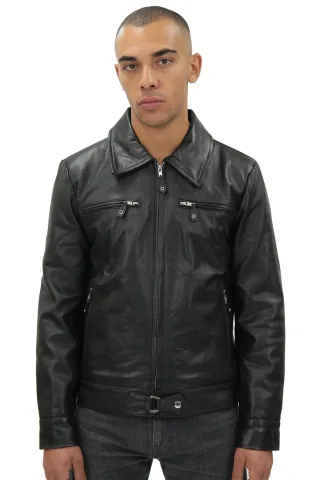 Harrington-Jacke aus schwarzem Rindsleder für Herren, Genf
