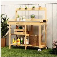 Bealife Garten-Geräteschrank Pflanztisch, Gärtnertisch, Pflanzenregal Mit Rollen, (Set), mit Schubladen, Ablagefläche und Haken,108 x 43 x 120 cm