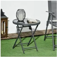 Outsunny Gartentisch klappbar, aus Glas, rund (Klapptisch, 1-St., Beistelltisch), für Balkon Terrasse Wohnzimmer Büro, 45 x 45 x 50 cm, Schwarz
