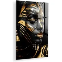 MuchoWow Acrylglasbild Frau - Gold - Schwarz - Porträt - Modern - Abstrakt, Inkl. Aufhängung, Dekorative Bild für Küche & Wohnzimmer auf Glas, 20x30 cm