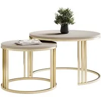 Lookway Couchtisch LORI 2in1 MATT auf einem gebürsteten goldfarbenen Gestell (2er Set), Durchmesser: ⌀70 cm und ⌀50 cm