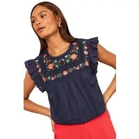 Love & Roses Blusentop Love & Roses Bluse mit Stickerei und Flatterärmel (1-tlg)