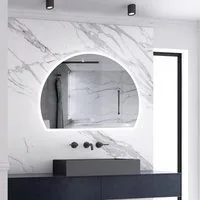 Aica Sanitär Badspiegel Wandspiegel 3/4 Rund Badezimmerspiegel dimmbar, Memory, Beschlagfrei, Warm/Neutral/Kaltweiß