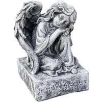 Stone and Style Engelfigur Frostfeste Steinfigur Engel auf Sockel In stillem Gedenken