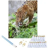 LA CUTE Malen nach Zahlen XL Jaguar Malset – Kreatives Malen nach Zahlen mit Rahmen 40x50cm (Komplettes Malset: Kreatives Malen nach Zahlen mit Rahmen und Farben, Malen nach Zahlen Set: Leinwand 40x50cm, Acrylfarben, Pinsel, Rahmen), Jaguar Malset: H