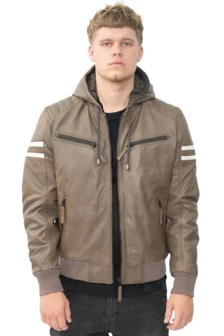 Herren Leder Kapuzen Retro Bomberjacke - Skopje