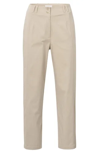 Yaya - Hose mit hoher Taille aus gewebter Baumwolle beige - Gr. - 42