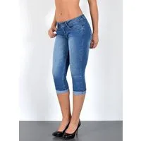 ESRA Caprijeans Damen 3/4 Jeans Hüftjeans niedrige Leibhöhe Damen 3/4 Hose Tief Bund Damen Capri Jeans Low Waist bis Übergröße Plus Size Große Größe Shorts