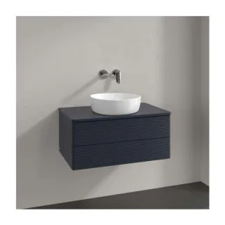 Villeroy und Boch Antao Waschtisch-Unterschrank L19110HG mit Beleuchtung, 2 Auszüge, 800 x 360 x 500 mm, Front mit Struktur, Midnight Blue Matt Lacquer / Midnight Blue Matt Lacquer