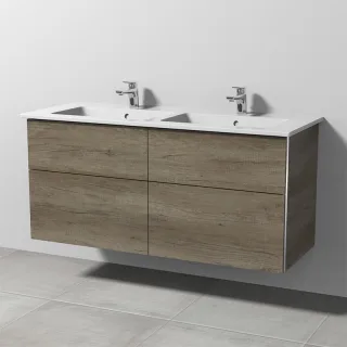 Sanipa 3way Keramik-Set Venticello Keramik-Doppelwaschtisch und Unterbau mit 4 Auszügen, Eiche-Nebra BR32837