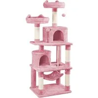 Yaheetech Kratzbaum 158/181 cm (H), Katzenbaum Kletterbaum 2 Aussichtsplattformen & 2 Höhlen & Hängematte
