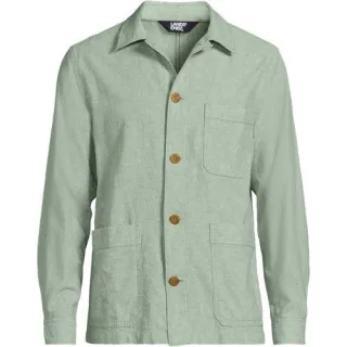 Hemdjacke aus Leinenmix, Herren,  Grün, Baumwolle/Leinen, by Lands' End