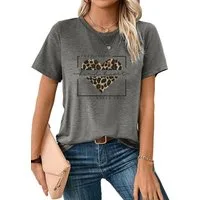 PYLIKE Kurzarmbluse Damen Sommer Casual bequemes t shirt mit Leopardenmuster Print-Shirt