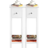 Yaheetech Nachttisch Schmaler Sofatisch (2-St), Beistelltisch mit Schublade und offener Ablage, 25 × 25 × 70 cm