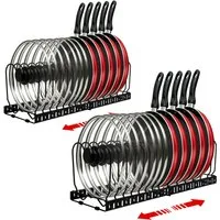 SunJas Geschirrständer 1/2er set Topfdeckelhalter deckelhalter mit 15 Verstellbaren Fächern, Zubehör für Erweiterbarer Topfdeckel Pfannenhalter Aufbewahrung , mit rutschfesten Standfüßen