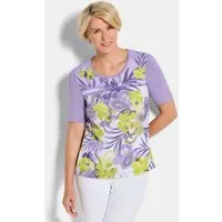 GOLDNER Shirtbluse Kurzgröße: Glanzshirt mit floralem Paisley-Muster Schlupfbluse mit Rundhals, Glitzersteinen und Halbarm