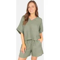 Seasons of April Oversize-Shirt TAMARA LINO (1-tlg) Leinen Shirt Damen Oversized Kurzarm V-Ausschnitt Leinen Bluse Tamara