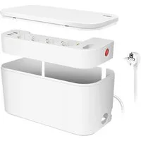 LogiLink Kabelbox LPS281U mit 5-fach-Steckdosenleiste, 3x USB, 285 x 145 x 13 mm, Kabelmanagement Box, Mehrfachsteckdose USB, 3600 W, Alltag, Weiß