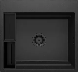 Neuesbad 1-Becken Granitspüle 560x520x220, 3,5", Graphit Metallic, mit SPACE SAVER Schwarz CLICK NB1DEZRMG10A1