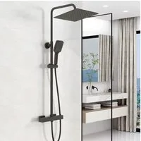 duschspa Duschsystem 20/30cm eckig Regenduschset mit Kopfbrause, 2 Strahlart(en), Wandmontage mit Thermostat Regendusche Chrom/Schwarz Quadratisch