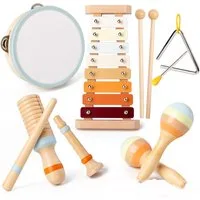 CLTYQ Lernspielzeug Baby Musikinstrumente Montessori-Holzspielzeug für Kleinkinder von 3, 6 in 1 Musikinstrumente Holzspielzeug modernem Boho-Xylophon