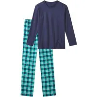 AUTHENTIC LE JOGGER Pyjama Schlafanzug (2 tlg., 1 Stück) aus Baumwolle, kariertes Design, mit Rundhalsausschnitt