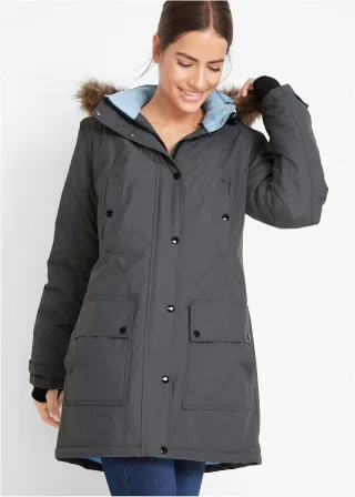 bonprix wasserdichte Funktions-Outdoor-Longjacke mit Kapuze, grau, Gr.48, Praktische Regenjacke mit abnehmbarer Kapuze für Outdoor-Aktivitäten